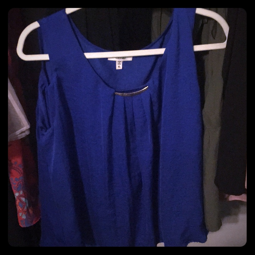 Cold shoulder blue silk blouse